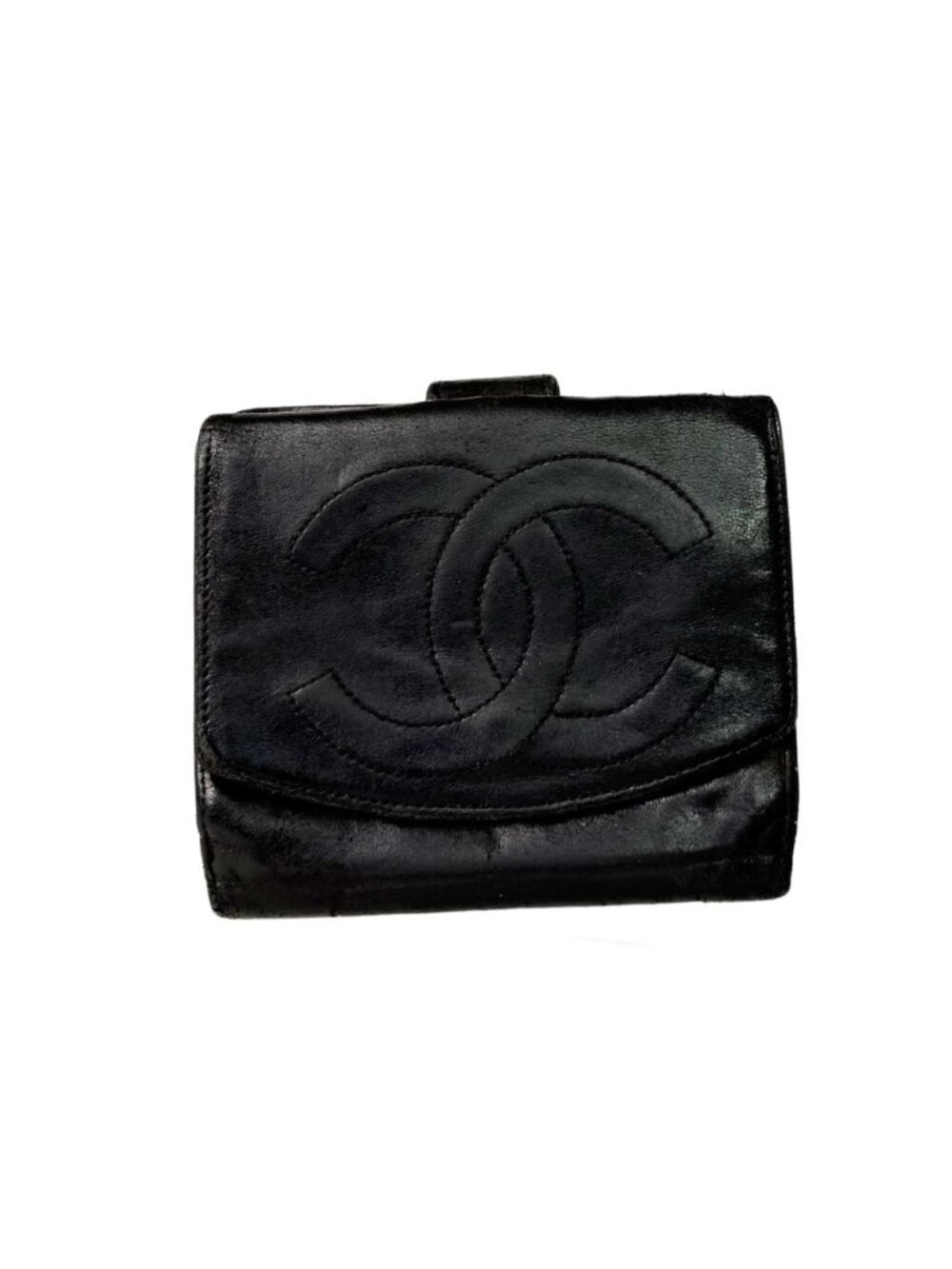 Chanel Vintage CC Black Lambskin Leather Compact Wallet